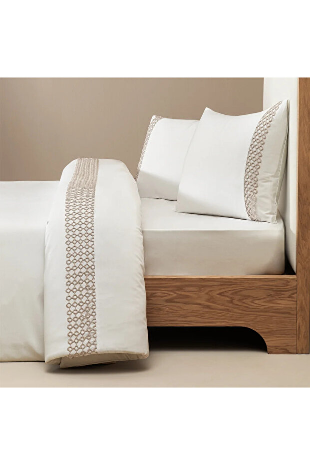100% Cotton Satin Fabric Duvet Cover Set 260X240 cm White Stone - Manuela Series