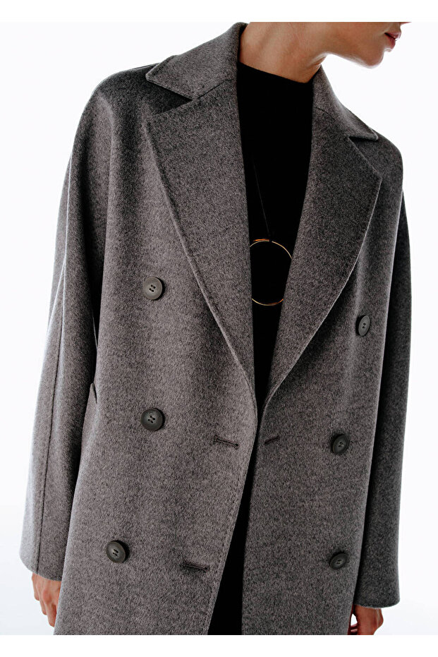 Regular Fıt Yün Kaban Gri - 3