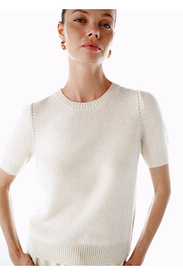 Ekru Kaşmir Triko Üst - 1
