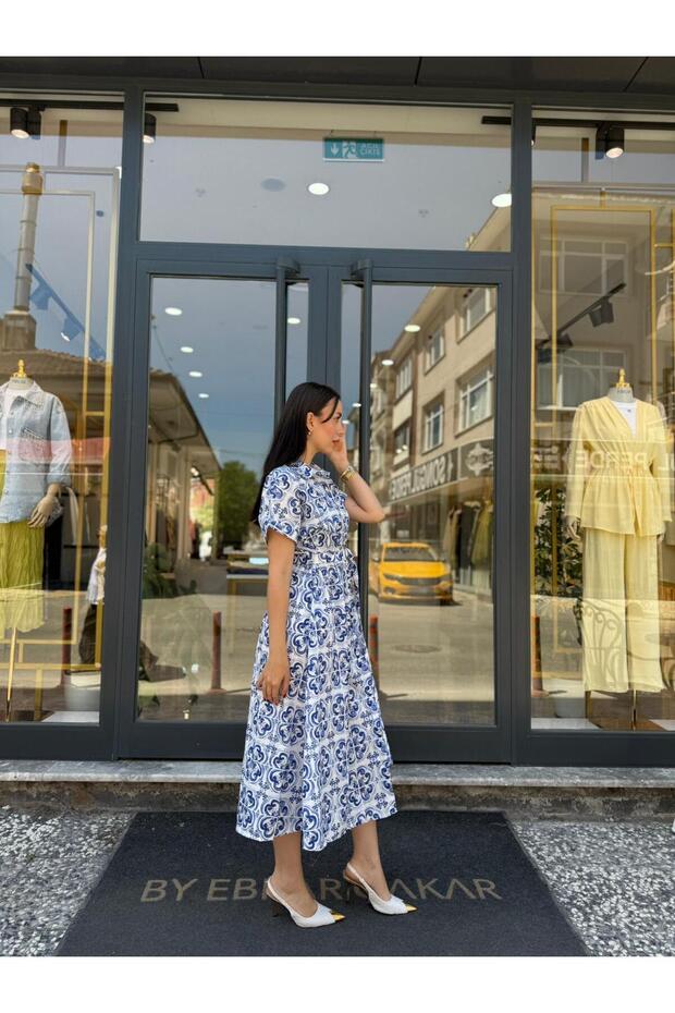 MAVİ DESENLİ ELBİSE - 2