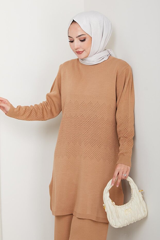 Women's Silvery Patterned Knitwear Hijab Sweater – Stylish Casual Model
