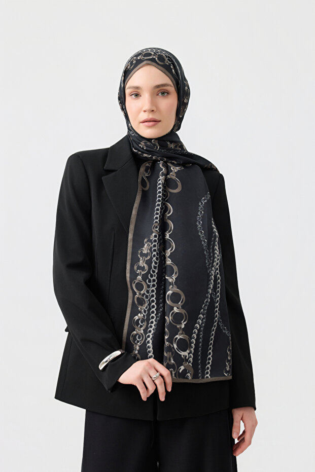Cotton Twill Şal Loop Line Siyah - 2