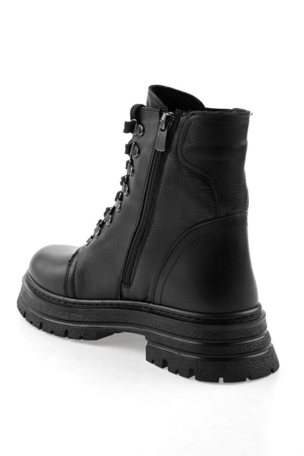 Siyah Hakiki Deri Kadın Bot & Bootie K02462040403 - 3