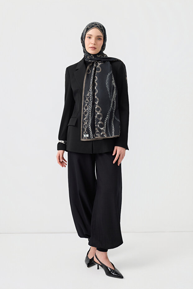 Cotton Twill Şal Loop Line Siyah - 4