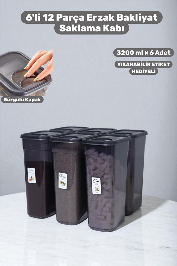 6-Piece 12-Compartment 3200 ml Food and Grain Storage Container Set with Airtight Lids Kitchen Organizer