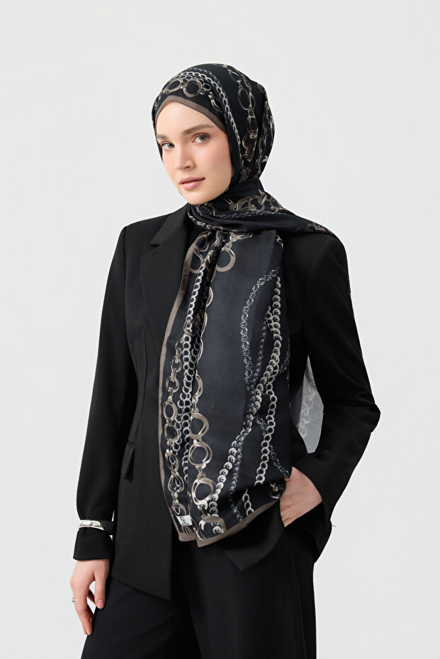 Cotton Twill Şal Loop Line Siyah - 1