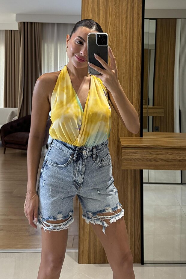 Gitega Yüsek Bel Yırtıklı Kot Şort - 3