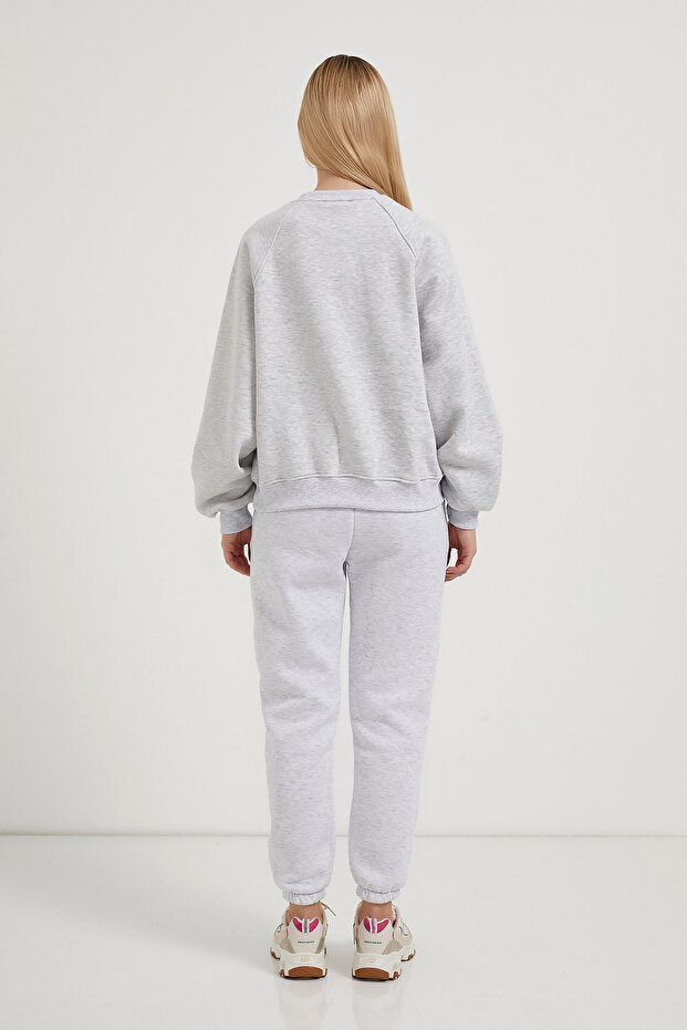 Kadın Biyeli Bisiklet Yaka Gri Basic Sweatshirt - 4
