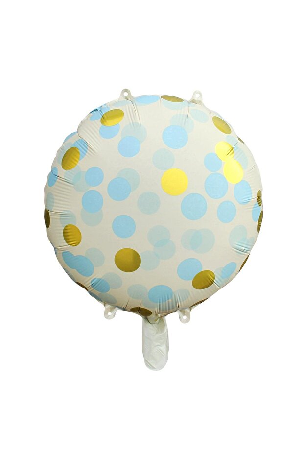 Blue Gold Polka Dot Round Foil Balloon 45 cm
