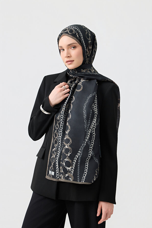 Cotton Twill Şal Loop Line Siyah - 3