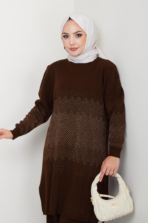 Women's Silvery Patterned Knitwear Hijab Sweater – Stylish Casual Model