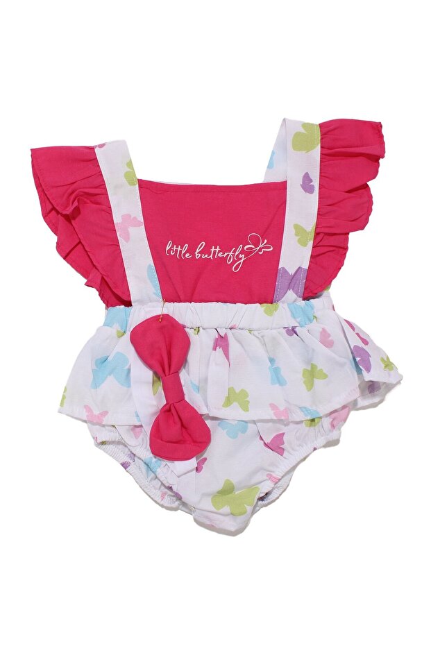 Baby Girl Fuchsia White Color Butterfly Bodysuit Salopet Set