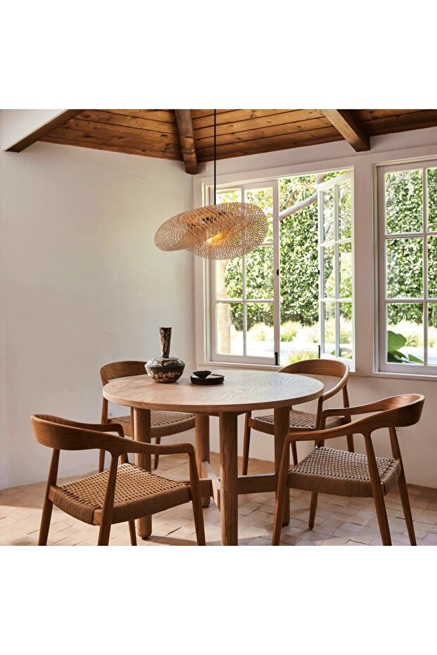 Doğal Bambu El Örmesi Avize, Elips Form Sarkıt, E27 Uyumlu, 60 cm - 6