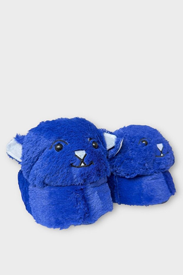 Women's Cute Cat Figured Plush Slippers Blue