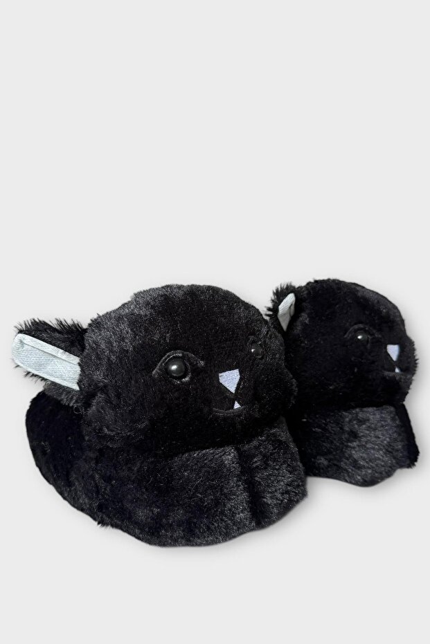 Women's Cute Cat Figured Plush Slippers Black