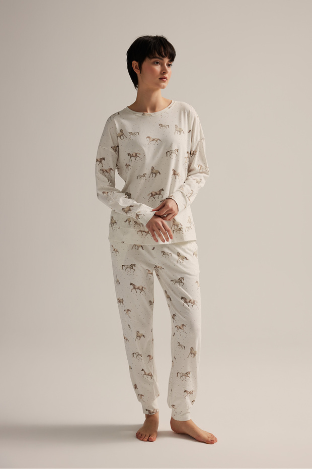 Kadın Pamuklu Uzun Kollu Pijama Üstü - 2