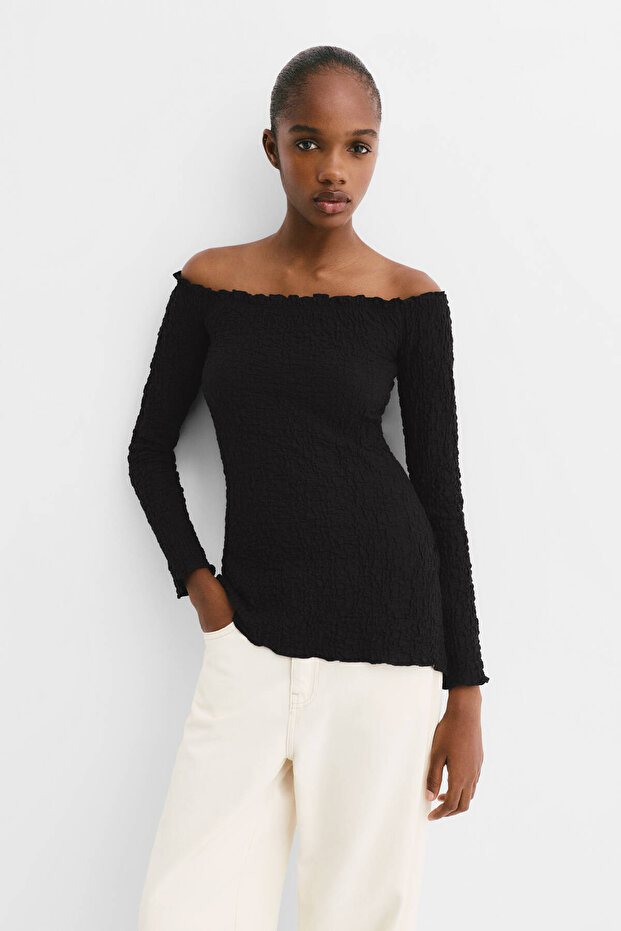 بلوزة باردو بتأثير مجعد - 3