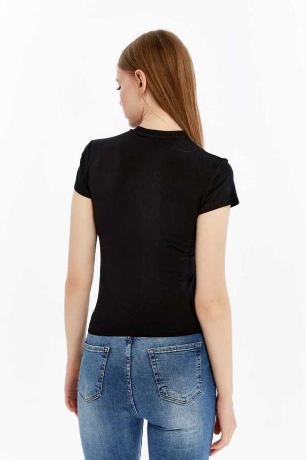 Kadın Bambu Bisiklet Yaka Tişört Yumuşak Basic - 9