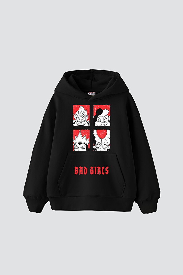 Bad Girls Printed Oversize Unisex Black Hoodie