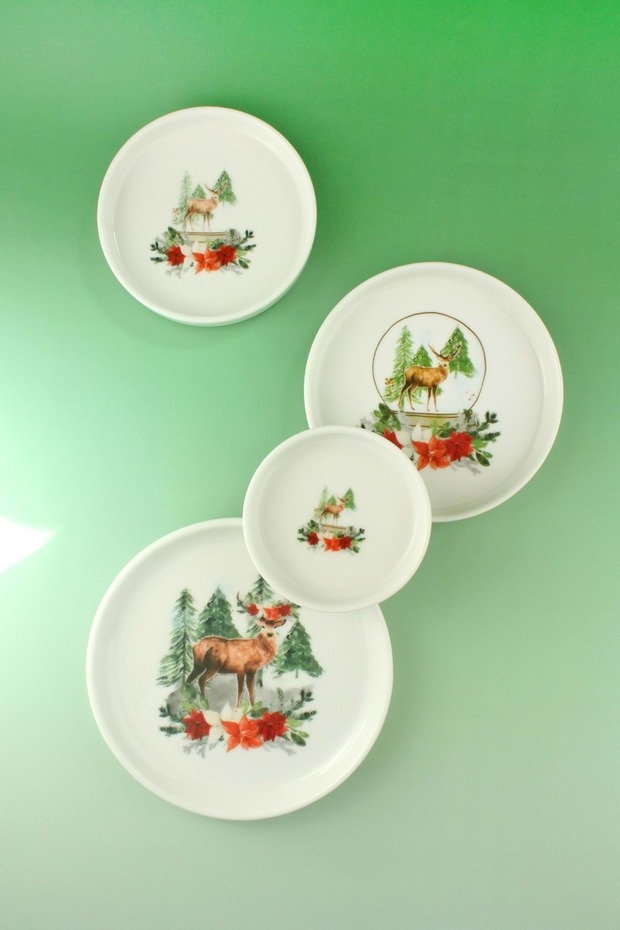 Christmas Deer 4-Piece Porcelain Plate Set