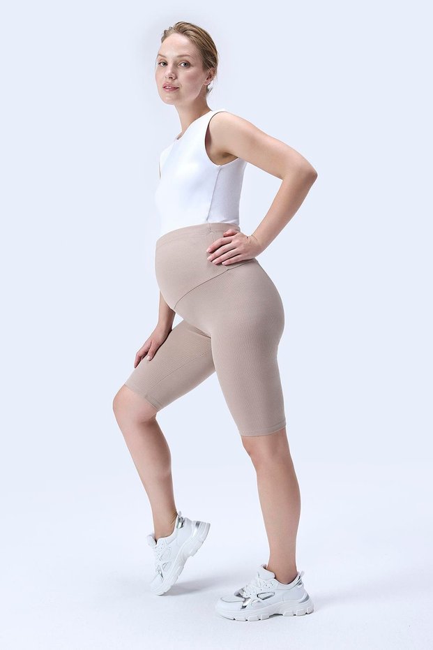 364 Beige Color Corded Fabric Shaping / Sculpting and Extra Flexible Effective High Waist Maternity Leggings