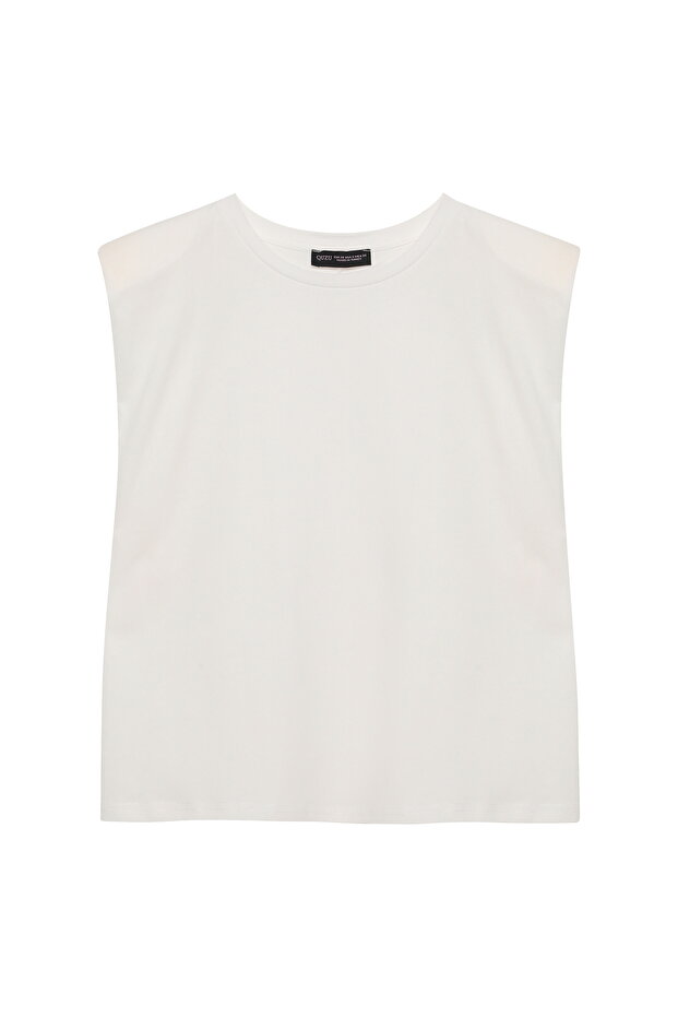 Vatkalı Kolsuz Basic Tişört Ekru - 1