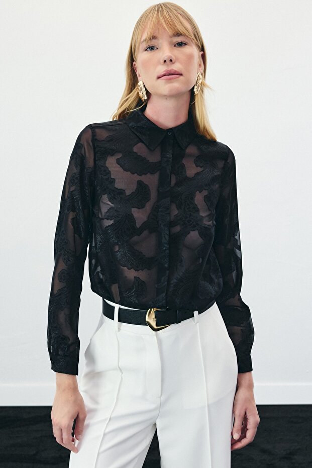 Transparan Gömlek - Siyah - 6