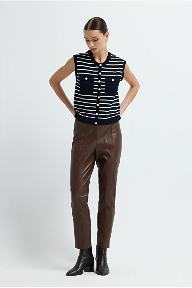 Düğmeli Triko Bluz - 4