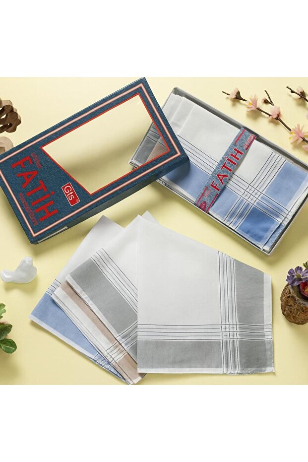 % 100 Pamuk Kumaş 12 Adet 40 x 40 Cm Kumaş Mendil - Kişisel Temizlik Servis Bezi Hediyelik- Mavi Gri - 4