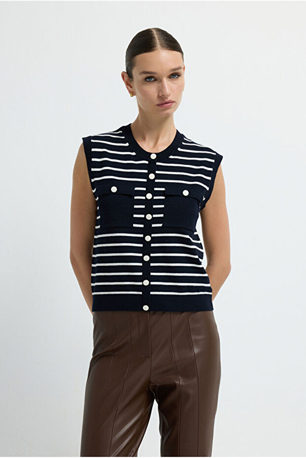 Düğmeli Triko Bluz - 1