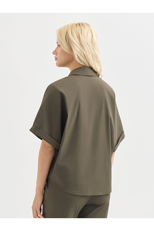 Kadın Regular Fıt Gömlek-Haki - 3