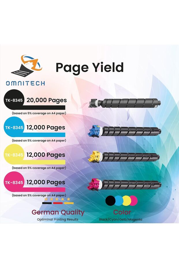 Omni Tech TK-8345 Multipack 4 Toner Cartridge - Compatible with Printer Kyocera TASKalfa 2552ci, Kyo