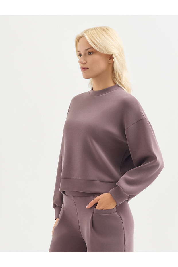 Kadın Regular Fıt Sweatshırt-Mor - 2