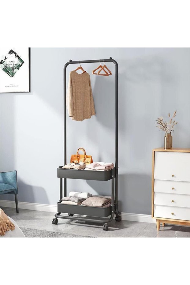 Clothing Racks for Hanging Clothes, Heavy Duty Garment Rack with Wheels, Laundry Cart with Hanging R