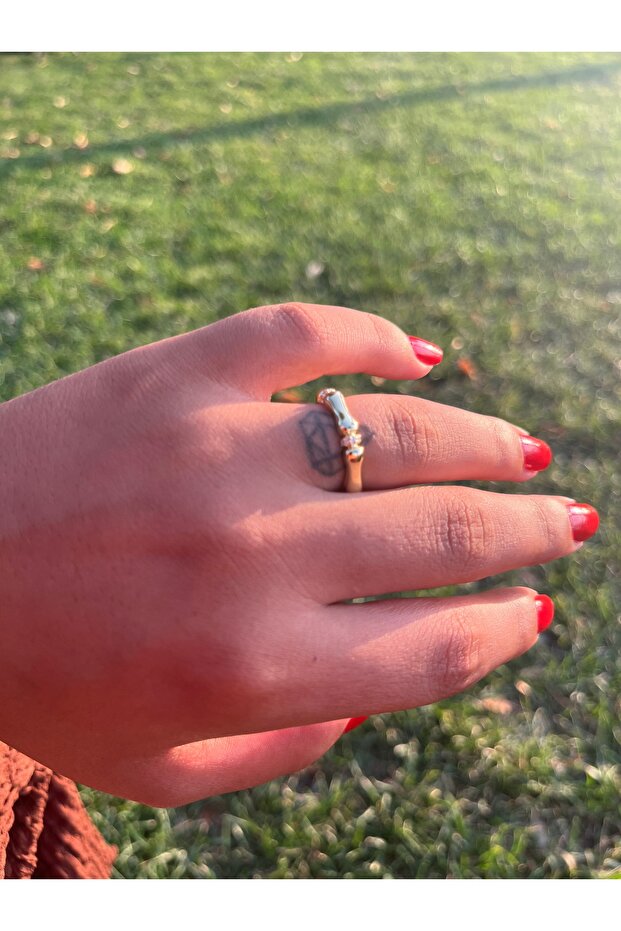 خاتم عظمي سميك مرصع بالأحجار قابل للتعديل - 2