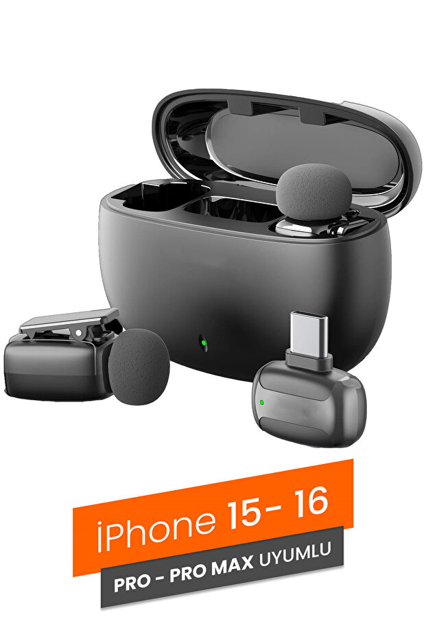 Profesyonel Kablosuz Yaka Mikrofonu iPhone 15/16 Uyumlu 2 Mikrofonlu Type-C 1072 - 1