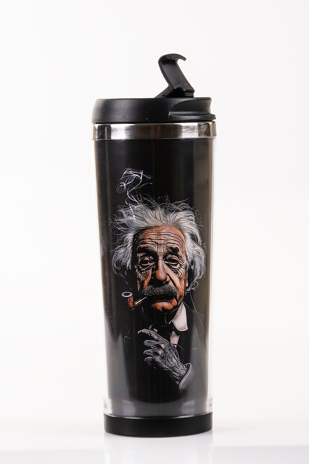 Albert Einstein 360 ml Steel Thermos Mug with Cartoon Design, Car & Bag Compatible, Hot and Cold Drink