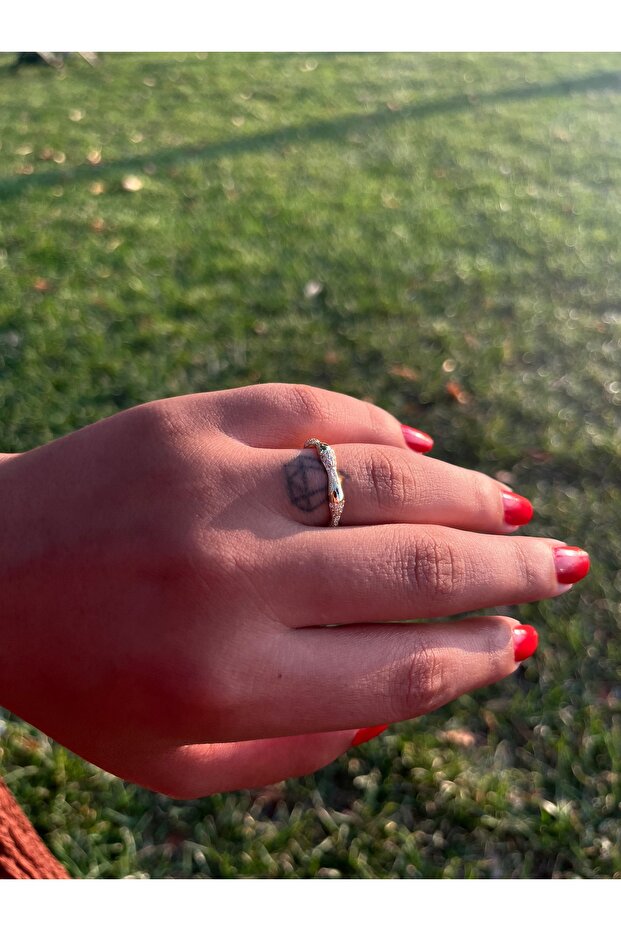 خاتم عظمي رفيع مرصع بالأحجار قابل للتعديل - 2