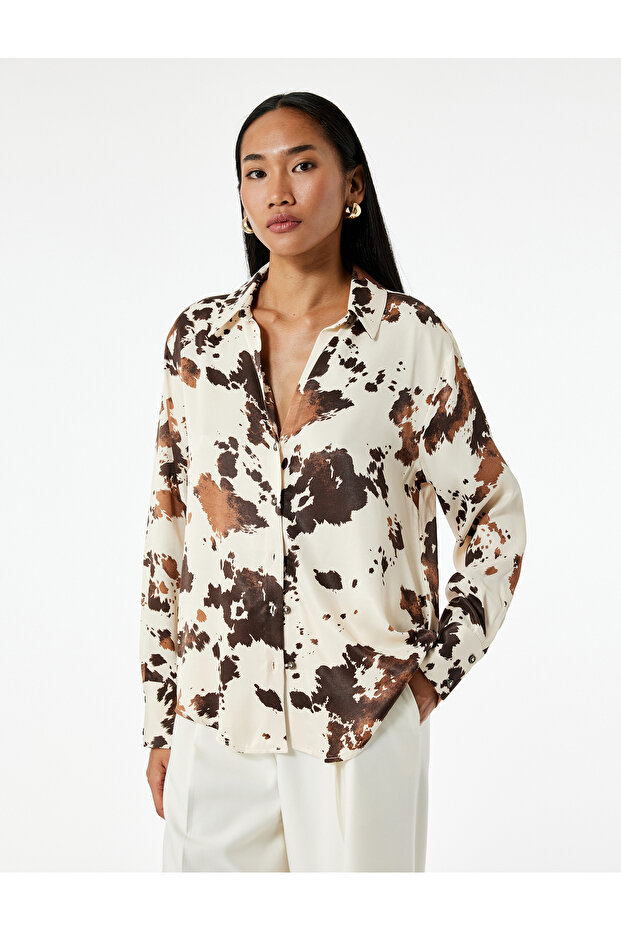 Viscose Fabric Long Sleeve Patterned Satin Shirt