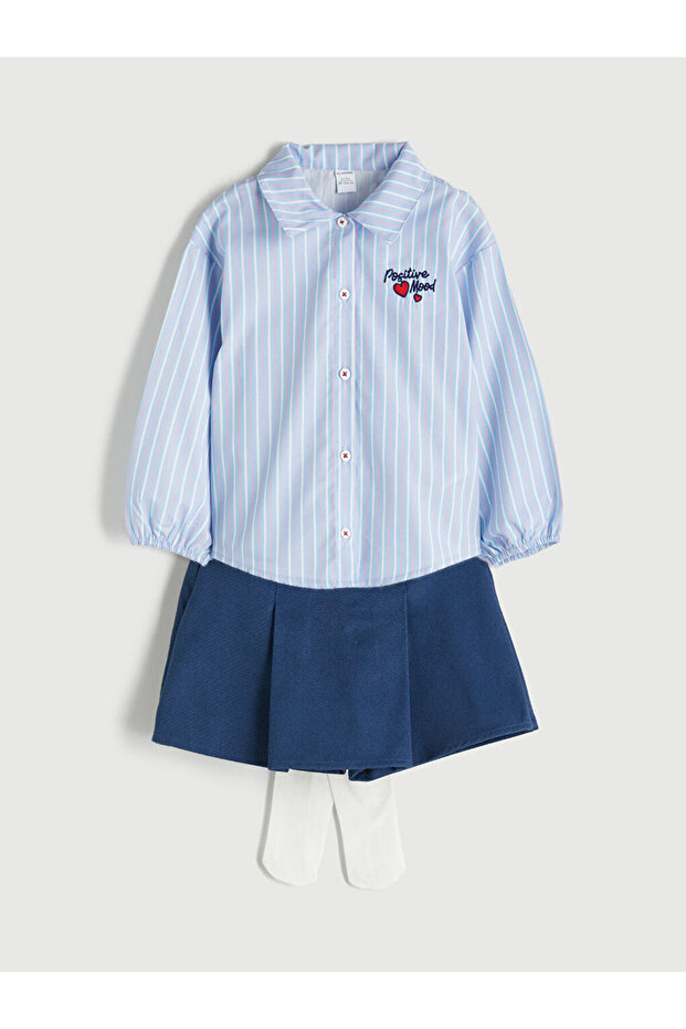 Kız Çocuk Gömlek, Şort Etek ve Külotlu Çorap - 3