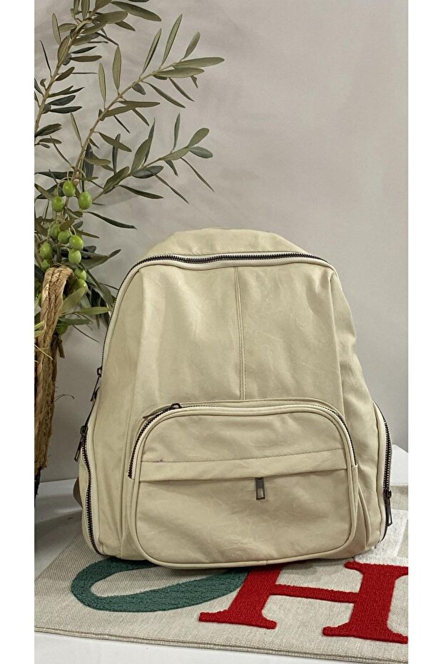 حقيبة ظهر جلدية مغسولة - 1