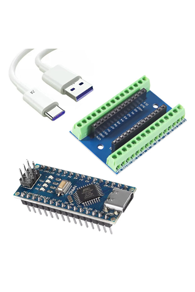 Nano V3.0 ATmega328P Microcontroller Board, Shield Screw Terminal Expansion Board, Type C Cable