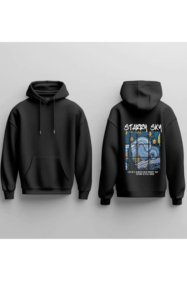 New Season Starry Sky Djital Printed 3 Yarn Cotton Hooded Sweatshirt
