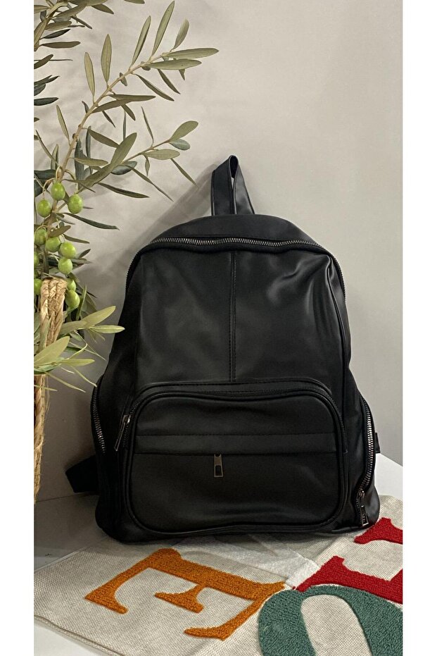 حقيبة ظهر جلدية مغسولة - 1