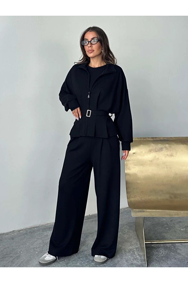 Black Belted Trousers with Pencil Suit - 7278