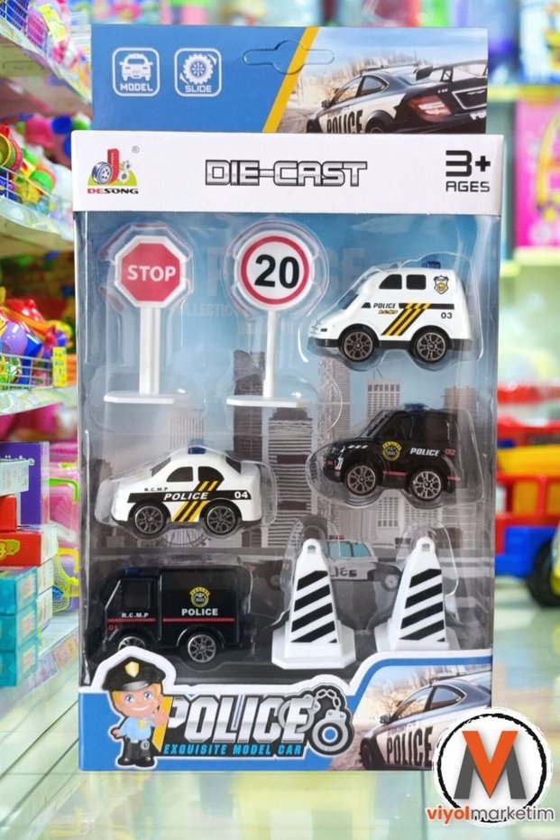 Desong - Set of 4 Iron Police Cars Boxed Toy Car Set