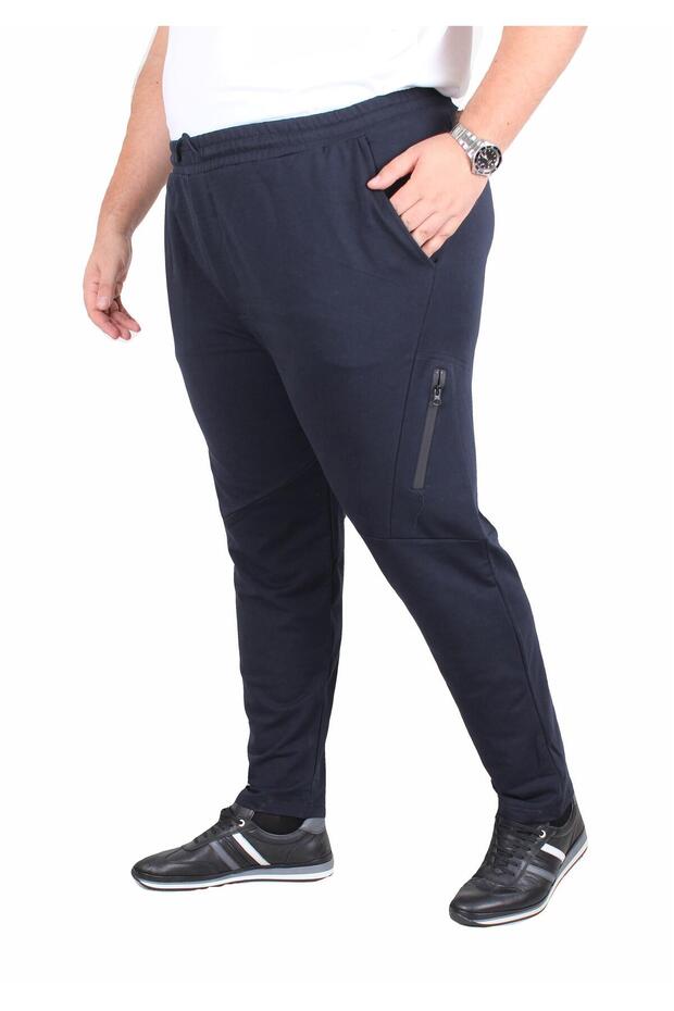Large Size Classic Sweatpants with Cross Zipper 25500 Navy Blue