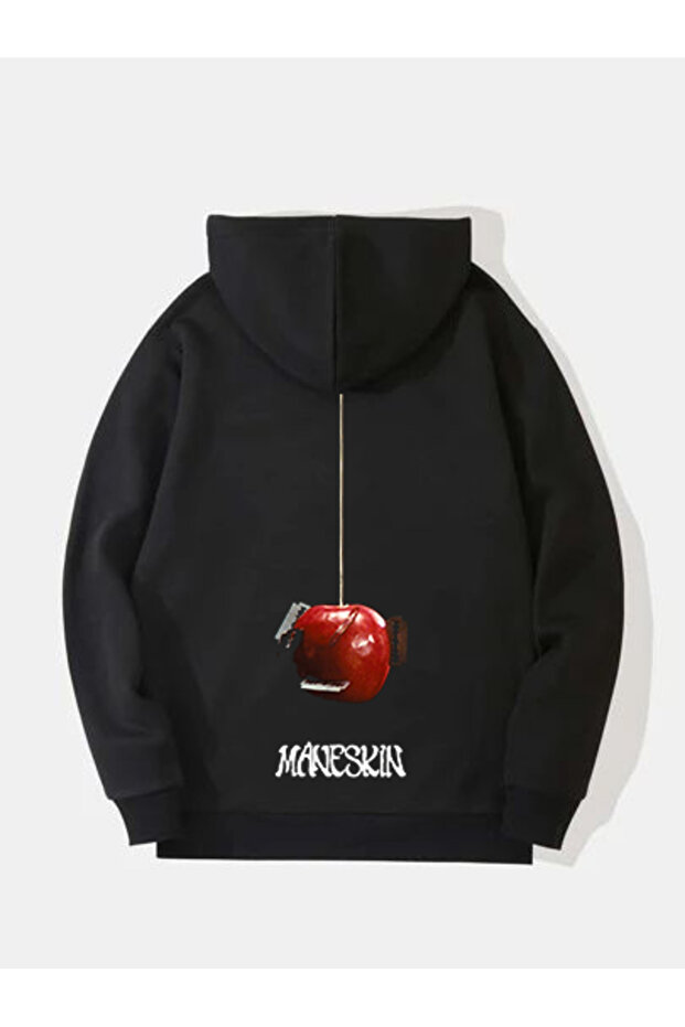 Maneskin Printed Cotton Long Sleeve Ribbed 3-Ply Hooded Rock Sweatshirt