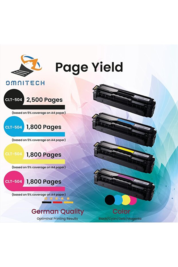 Omni Tech CLT-504 Multipack High Yield Toner Cartridge - Compatible with Printer Samsung MultiXpress