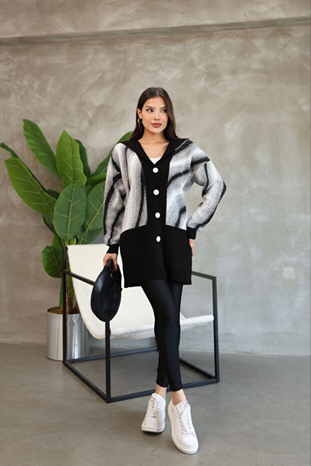 Patterned Button Detailed Knitted Cardigan